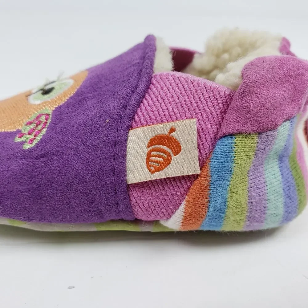 Acorn Critter Owl Infant Baby Girl Size 6-12 Months Slip On Pink Purple Slippers